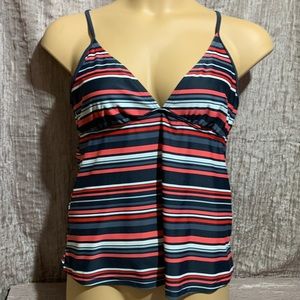 Mossimo Tankini Top XL Red Gray White Stripes